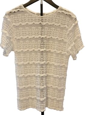 Blakely -  Lace Overlay Short Sleeve Top - Cream - Size Large / Extra Large (XL)